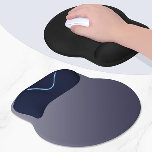 ITNRSIIET Ergonomic Mouse Pad with Wider Memory Foam Wrist Rest +17% - Curved Cushion Reduces Pressure 20%, Pain Relief, Non-Slip, Smooth, Cute Colors, 9.85 x 9 in, Gray Blue Gradient - color: Gray Blue Gradient