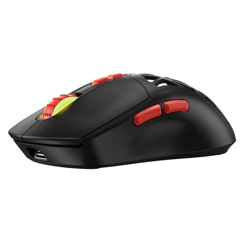 Wireless Gaming Mouse, Rechargeable&Rechange Shell,RGB Programmable Macro Mouse, Lightweight Mouse,10000 DPI,Tri-mode Wired/BT 5.0/2.4GHz Wireless Mouse Gaming with 2 Side Buttons (Black Red) - color: Black Red
