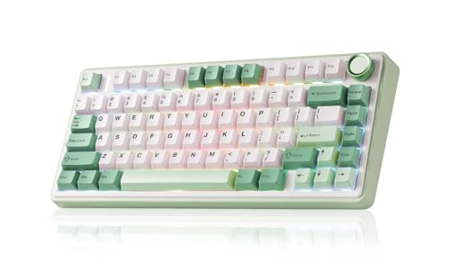 Aula F75 Gaming Keyboard, 75% Wireless Keyboards RGB Backlit with Knob, Tri-Mode Hot Swappable Mechanical Keyboard for PC Gamer - Green - color: White Green