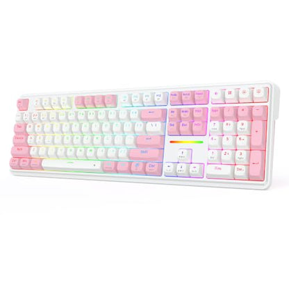 Redragon K745 PRO Wireless Gasket RGB Gaming Keyboard, 108 Keys Mechanical Keyboard w/Extra 4 Hotkeys, Hot-Swap Socket, 5-Layer Noise Dampening, See-Through Round PBT Keycaps, Creamy Linear Switch - color: Pink Area, size: 108 Keys