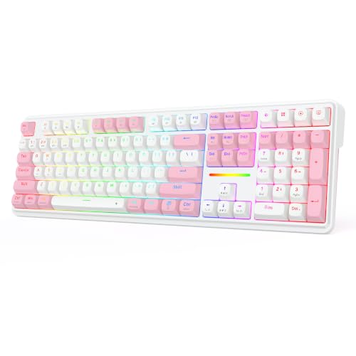 Redragon K745 PRO Wireless Gasket RGB Gaming Keyboard, 108 Keys Mechanical Keyboard w/Extra 4 Hotkeys, Hot-Swap Socket, 5-Layer Noise Dampening, See-Through Round PBT Keycaps, Creamy Linear Switch - color: Pink Area, size: 108 Keys