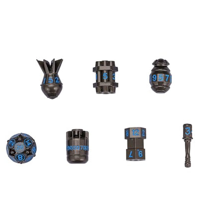 UDIXI Metal Dice Set D&D 7PCS RPG Polyhedral Metal DND Dice Set Black | Bomb Shape, Solid Metal, Cool Design, Leather Pouch Packaging, for Dungeons and Dragons Role Playing Games Tabletop Games - color: Black Blue