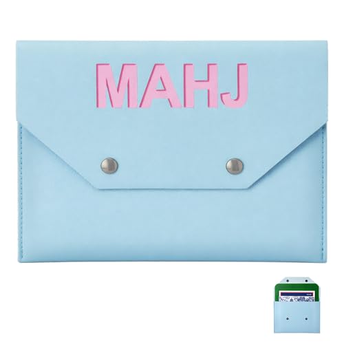 Leather Mahjong Card Clutch Holder Pouch for Cards Mahjong Accessories Protective Cover Case with Closure Ideal Gift for Lover Playing Game Night(Light Blue,9.5x6.8 Inch,Solid Color) - color: Light Blue, size: 9.5x6.8 Inch, style: Solid Color