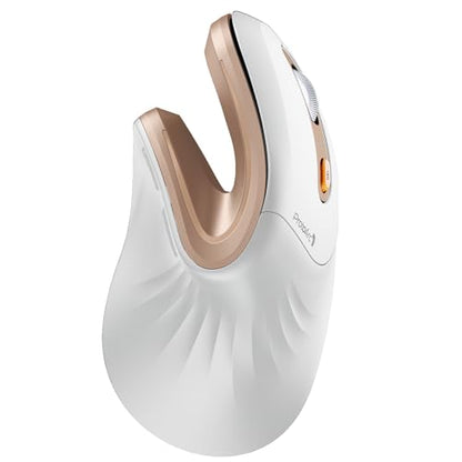 ProtoArc EM11 NL Wireless Ergonomic Mouse, Rechargeable, White Gold | 58° vertical design supports a natural wrist posture, connect 3 devices via Bluetooth/2.4G USB-A, 500mAh USB-C rechargeable. - color: White Gold