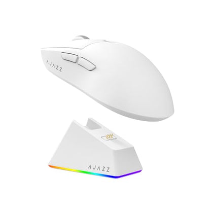 AJAZZ AJ139 V2 MC Wireless Gaming Mouse with RGB Charging Dock, 66g Ultra-Lightweight Tri-Mode Optical Mouse, 12000 DPI PAW3311 Sensor, Ergonomic Rechargeable Gaming Mouse for PC/Mac - White - color: White