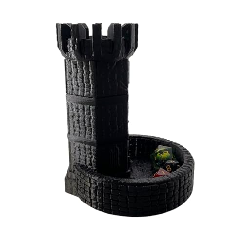 Castle Retro DND Dice Rolling Dice Tower Dungeons and Dragons Dice Jail D&D Accessories (Random 7PCS D20 Dice Set Included) Black
