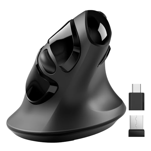 MicroPack Ergonomic Mouse, Vertical Wireless Mouse with USB A & Type-C Receiver, Ergo Design Reduces Muscle Strain, 6 Buttons 800/1200/1600 DPI Mouse for Windows, Mac, PC, Laptop, Black - color: Black & Type-C Receiver