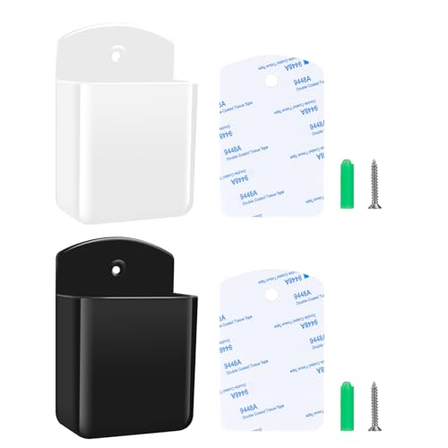 2 PCS Remote Control Holders Wall Mount, Self Adhesive TV Air Conditioner Remote Control Holder, Wall Mount Storage Box Organizer Wall Pen Holder Storage for Home Office School - color: White+Black