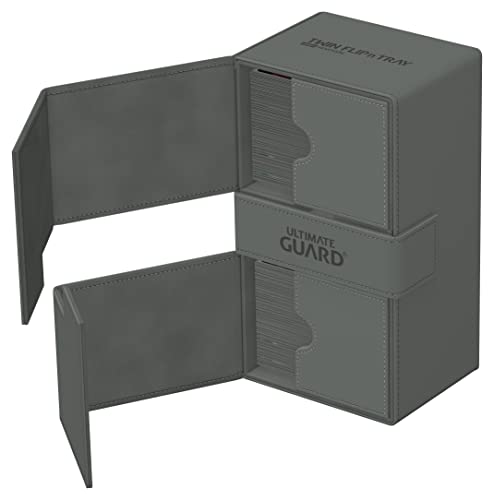 Ultimate Guard Twin Flip'n'Tray 200+, Deck Case for 200 Double-Sleeved TCG Cards + Dice Tray, Grey, Independent Magnetic Closure & Microfiber Inner Lining - color: Grey