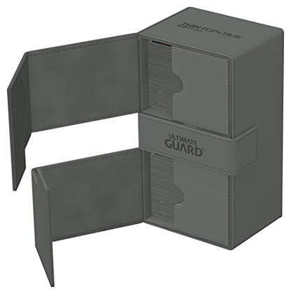 Ultimate Guard Twin Flip'n'Tray 200+, Deck Case for 200 Double-Sleeved TCG Cards + Dice Tray, Grey, Independent Magnetic Closure & Microfiber Inner Lining - color: Grey