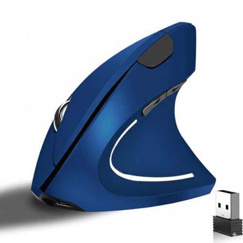 Ergonomic Vertical Wireless Mouse Stylish Rechargeable 2.4G Optical Mice Cordless Mouse with USB Receiver, 800/1200 /1600 DPI, 5 Buttons for Laptop,PC,Mac,Computer (Blue) - color: Blue