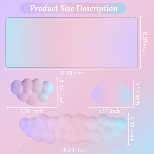 Cloud Mouse Pad Keyboard Wrist Rest 4PCS Extended Large Pink Sky Desk Mat Pad Set Memory Foam Non-Slip Cute Ergonomic Gaming Mouse Pad Wrist Support for Computer Laptop Home Office Pink Purple - color: 4pcs Pink Purple