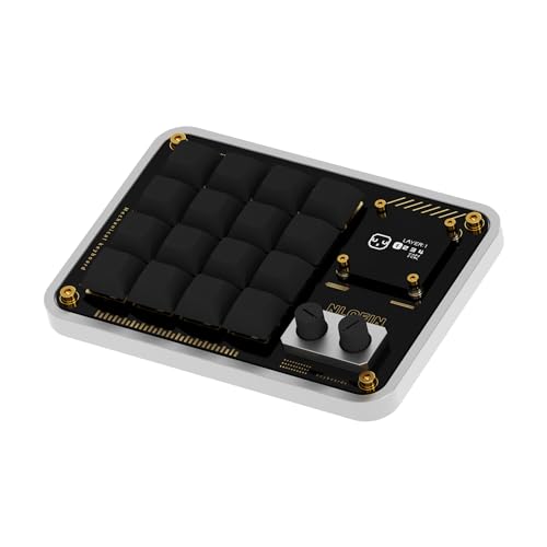 Double Knob Custom Macro Pad Programmable Designer Mini Keyboard 16 Keys with Screen (Silver,KB16) - color: Silver, size: 16-Key