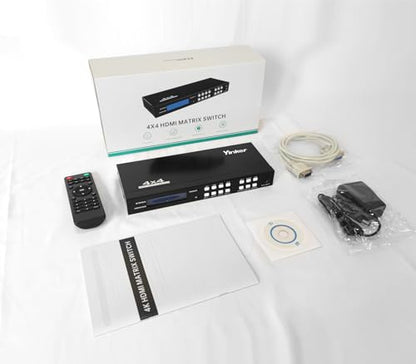4K HDMI Matrix Switch 4x4, HDMI Matrix Switcher/Splitter 4 in 4 Out with Backlit Button, Support 4K@30Hz 4:4:4, IR Remote & RS232 Control, HDCP, EDID, RGB, YUV(Downscale 4K & 1080P Together) - size: 4 in 4 out