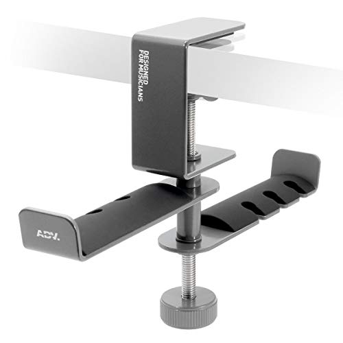 ADV. Dual Suspension Headphone Stand – Floating Headset Stand with 360° Rotating Arm, Adjustable Clamp for Desk/Table, Steel Metal Holder, 3.5mm Jack Mount, Universal Fit, [Grey] - color: Grey