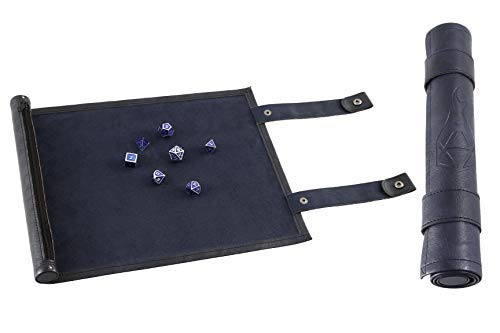 Forged Dice Co Scroll Dice Tray and Rolling Mat with Zippered Dice Holder - Storage Pouch Holds up to 14 Metal or Plastic Polyhedral Dice - Compatible with DND and Dungeons & Dragons Game Dice - color: Blue