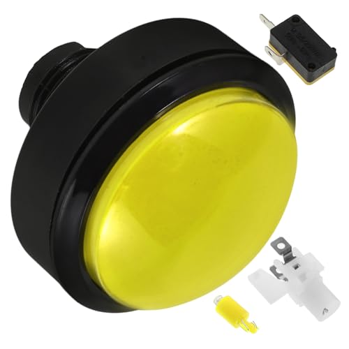 Game Machine Replacement Push Button with LED Light, Yellow Convex Reset Switch for Arcade and Quiz Machines, Industrial Grade Game Controller Accessory