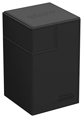 Ultimate Guard Flip'n'Tray 100+, Deck Case for 100 Double-Sleeved TCG Cards + Dice Tray, Black, Independent Magnetic Closure & Microfiber Inner Lining - color: Black, size: 100+