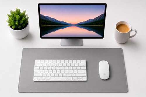 PU Leather Desk Mat, Large Extended Mouse Pad with Stitched Edges, Waterproof Non-Slip Desk Pad for Home Office Gaming Desk (Grey, 23.7x13.8) - color: Grey, size: 23.7" x 13.8"