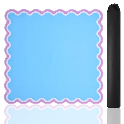 TIASUSAN Light Blue Mahjong Mat (31.5” x 31.5”) with Black Carrying Bag, Anti-Slip, Noise-Reducing Mahjong Mat for Table, Board Games, Dominoes, and Card Games - color: Light Blue
