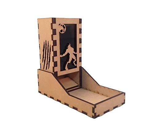 Werewolf Mini Dice Tower v1 Smoke Acrylic Window Laser Cut MDF Unique Gift RPG