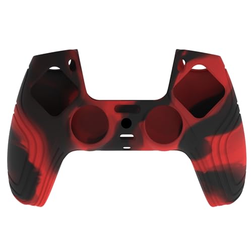 eXtremeRate PlayVital Samurai Edition Anti-Slip Controller Silicone Skin for ps5, Ergonomic Rubber Protective Case for ps5 Controller with Thumb Stick Caps - Red & Black - color: Red & Black