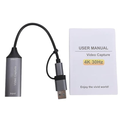 VBESTLIFE Video Capture Card, 1080P 60Hz Output 4K 30Hz Input HDMI to USB C 2.0 with Plug & Play UVC, for Streaming Gaming Camera