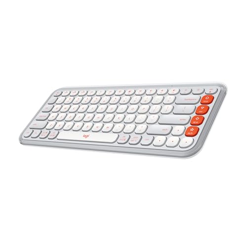 Logitech POP ICON Keys Wireless Bluetooth Keyboard, Comfortable Typing, Programmable Keys, Easy-Switch Between up to 3 Devices, for Laptop, Tablet, PC – Off White and Orange - color: White Orange, style: Keyboard