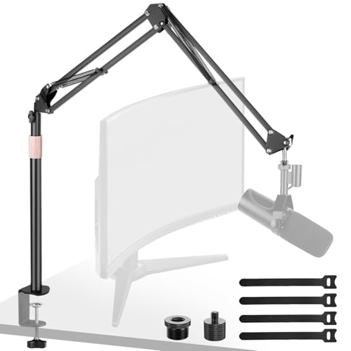 Adjustable Mic Boom Arm with Extendable Height Rod, Premium Microphone Stand for HyperX QuadCast, Shure MV7, Blue Yeti, Perfect for Podcasts, Streaming, Gaming, Recording