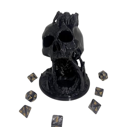 Skull Dice Tower Dungeons and Dragons RPG abletop Roleplaying Game Jail D&D (Random 7PCS D20 Dice Set Included) Black - color: Black