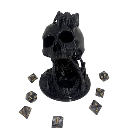Skull Dice Tower Dungeons and Dragons RPG abletop Roleplaying Game Jail D&D (Random 7PCS D20 Dice Set Included) Black - color: Black