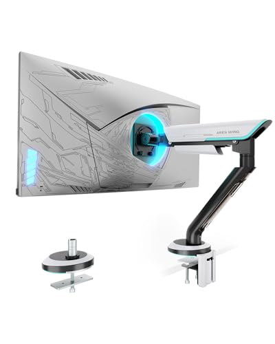Single Gaming Monitor Arm for 24"-57" Screen, White | Computer Monitor Stand Holds Up to 60LBS - color: WHITE, style: Non-RGB