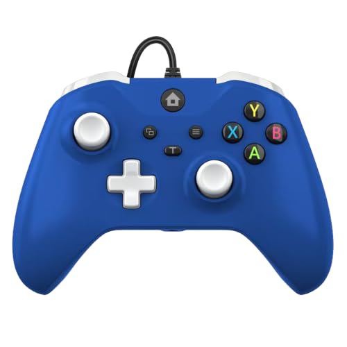 GMVOX Wired Controller for X-BOX ONE, Compatible with X-BOX One/One S/X, X-BOX Series S/X, PC, IOS, Android Platforms，Gamepad with 3.5mm Audio Jack/Dual Vibration, Support Turbo Function, (White) - color: white& blue