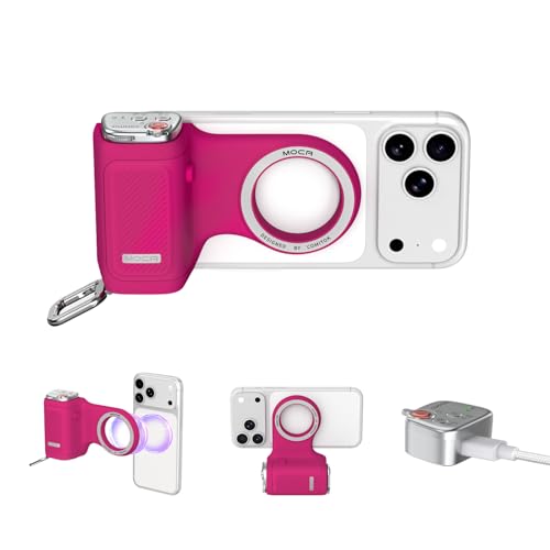 COMITOK MOCA iPhone 17 Pro Camera Grip No Need App for iOS26, Compatible iOS17 and iOS18, Fun Shot Magnetic Grip for Phone Native Camera with Anti-Drop Detachable Remote and Convenient Keychain Hook - color: fuchsia, size: MOCA
