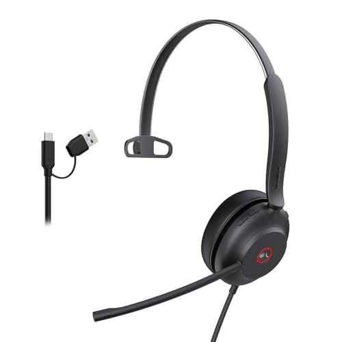 Yealink USB Wired Mono Headset,UH37 Computer Headset with Noise Cancelling Microphone,USB-A/C Call Center Headset for Teams,Zoom,Computer PC Laptop - color: Black,Mono, style: Teams Certified