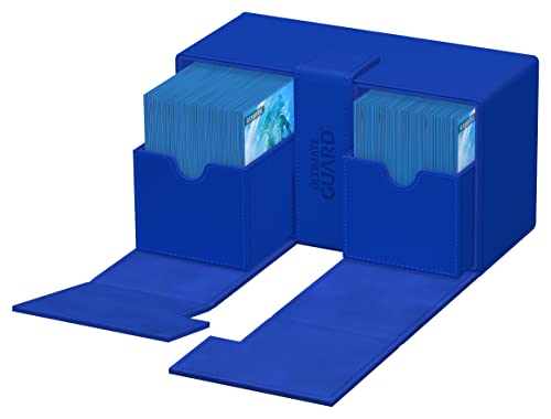 Ultimate Guard Twin Flip'n'Tray 200+, Deck Case for 200 Double-Sleeved TCG Cards + Dice Tray, Blue, Independent Magnetic Closure & Microfiber Inner Lining - color: Blue