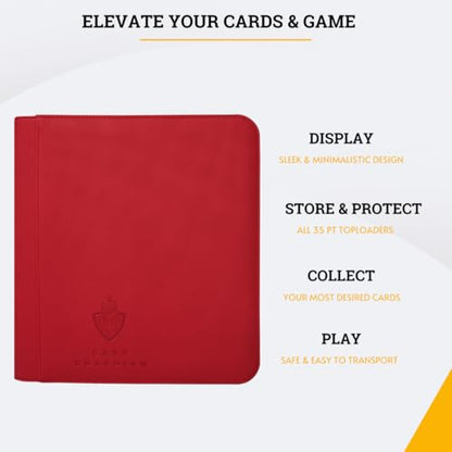 Card Guardian - Toploader 4 Pocket Premium Binder with Zipper for 160 Cards - Side Loaded Pockets - Compatible with Sports and Trading Cards TCG (Red) - color: Red