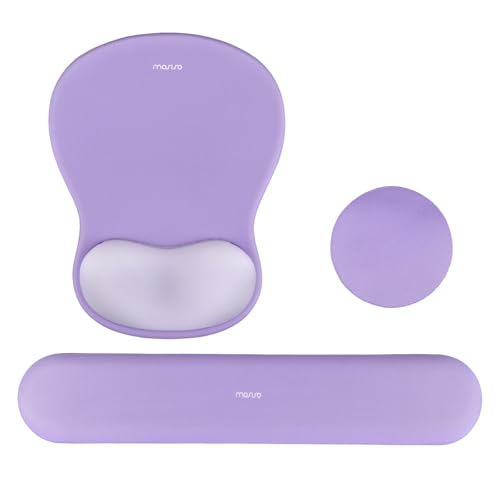 MOSISO Wrist Rest Support for Mouse Pad&Keyboard Set, Purple | Curved Ergonomic Mousepad&Coaster Non-Slip Base Home/Office Pain Relief&Easy Typing Cushion with Soft Cloth&Silicone Lining - color: Purple
