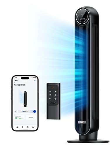 DREO Smart Tower Fan for Bedroom, 28ft/s, 20dB Ultra Quiet Fan, 8 Speeds | 2026 Upgraded DC Motor, 90° Oscillating Floor Fan, WiFi Voice Control, 4 Modes 8H Timer, Bladeless Standing Fans with Remote - color: Pure Black, size: 36 inch