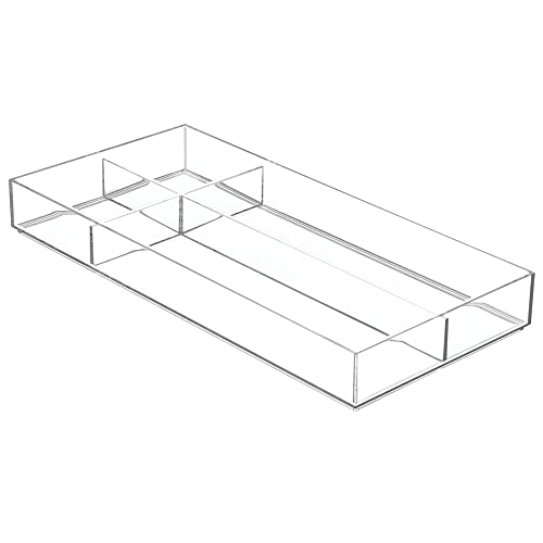 mDesign Plastic Stackable Office Divided Storage Drawer Organizer Tray for Cabinet, Desk, Shelf, or Closet Organization - Holds Note Pads, Pens, Tape, Staples, Scissors, Lumiere Collection - Clear