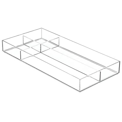 mDesign Plastic Stackable Office Divided Storage Drawer Organizer Tray for Cabinet, Desk, Shelf, or Closet Organization - Holds Note Pads, Pens, Tape, Staples, Scissors, Lumiere Collection - Clear