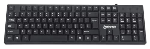 Manhattan Wired Computer Keyboard – Basic Black Keyboard - with 4.5ft USB-A Cable, 104-keys, Foldable Stands - Compatible for Windows, PC, Laptop - 3 Yr Mfg Warranty – 179324 - color: Black