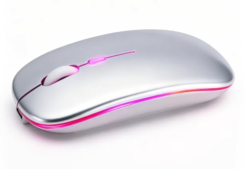 Wireless Bluetooth Mouse, Rechargeable Computer Mouse, Silver | Dual Mode - BT5.2 & 2.4G,Long Lasting,Silent RGB LED Mice,Slim Portable Mouse for Laptop,PC,Tablet,MacBook,iPad,Apple Devices - color: Silver
