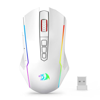 Redragon Wireless Gaming Mouse, Tri-Mode 2.4G/USB-C/Bluetooth Mouse Gaming, 12000 DPI, RGB Backlit, Fully Programmable, Rechargeable Wireless Computer Mouse for Laptop PC Mac, White - color: White, style: Bluetooth/ 2.4G/ Wired