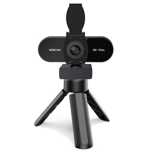 1080P HD Webcam with Microphone, Noise Cancellation, Privacy Cover, Wide-Angle Lens, Auto Light Correction, Plug & Play USB Webcam for Laptop, Desktop, PC, Mac, Zoom, Skype, Streaming (1080p)