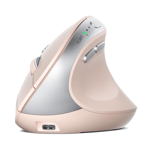Nulea Ergonomic Vertical Wireless Mouse with Silent Click and Rechargeable | Dual Mode Bluetooth and 2.4G Mouse With 6 Buttons, Long Battery Life,4 Adjustable DPI, Quiet Operation for Laptop and Desktop - color: Pink