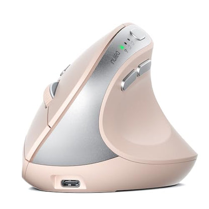 Nulea Ergonomic Vertical Wireless Mouse with Silent Click and Rechargeable | Dual Mode Bluetooth and 2.4G Mouse With 6 Buttons, Long Battery Life,4 Adjustable DPI, Quiet Operation for Laptop and Desktop - color: Pink