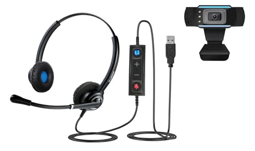 TruVoice Voicepro 20 Headset and Webcam Bundle | Double Ear USB Headset, 1080P Webcam, All-in-One Combination