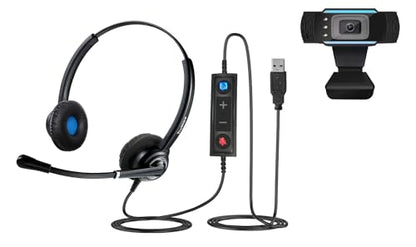 TruVoice Voicepro 20 Headset and Webcam Bundle | Double Ear USB Headset, 1080P Webcam, All-in-One Combination