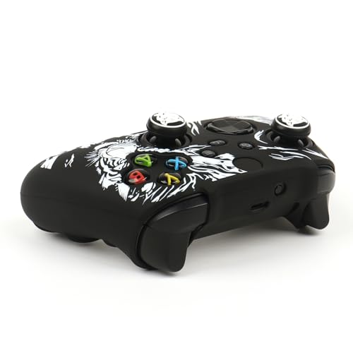 Tiger HeadController Skin Compatible with Xbox Series X Wireless Controller, RALAN Protector Case， Customised Thumb Grips Cap - color: Tiger Head black white